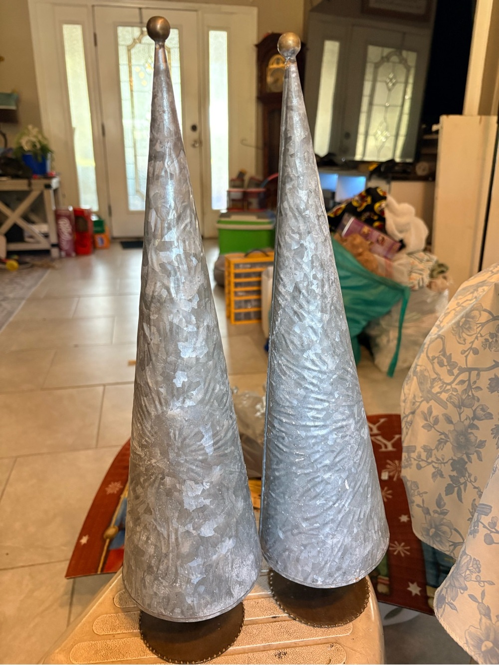 Source Unknown Metallic Silver Cone Tree Pair